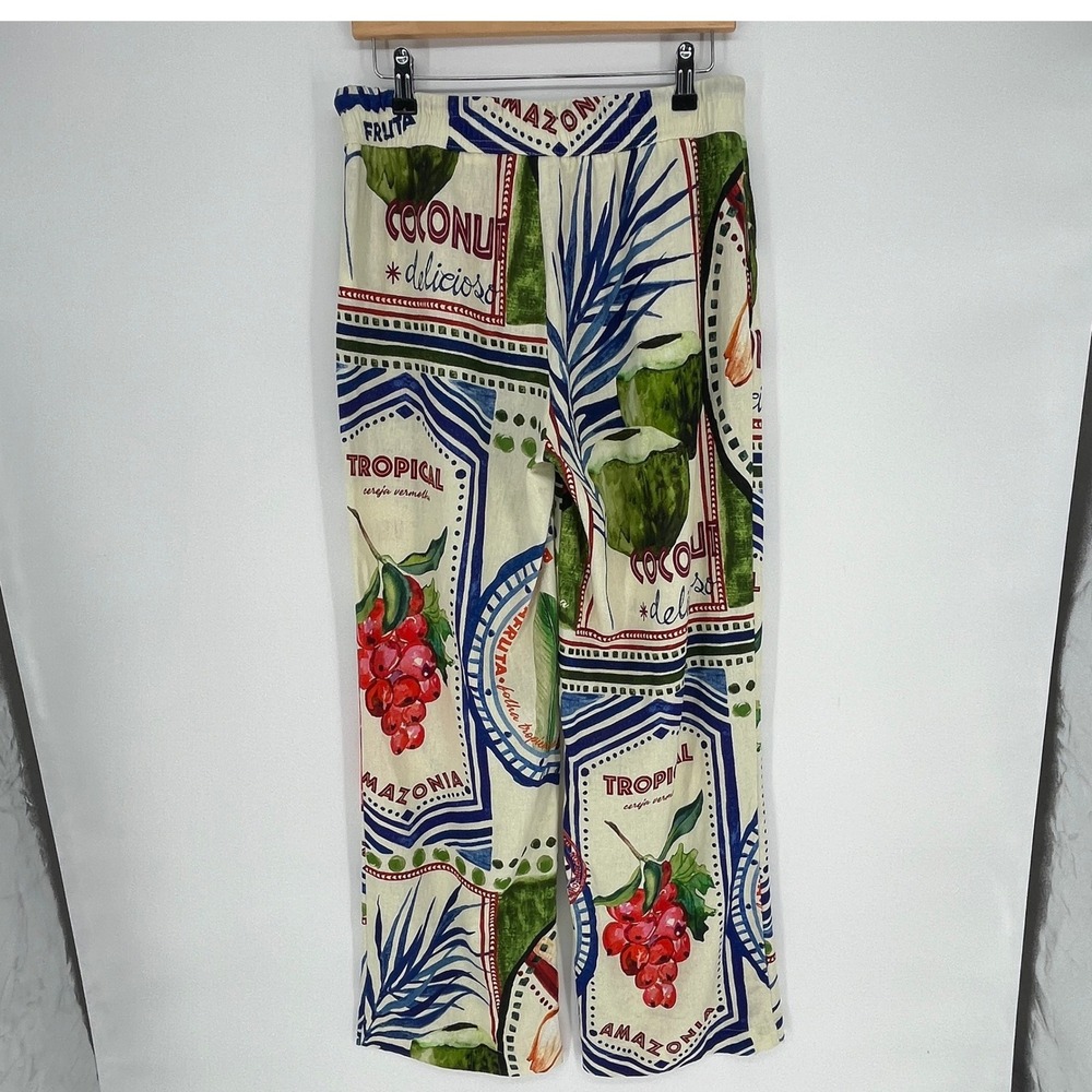 Rachel Zoe S Linen Blend Pants Tropical Fruit Print Wide Leg Resort Summer - Picture 3 of 8
